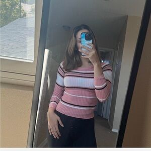 Pink and white striped sweater